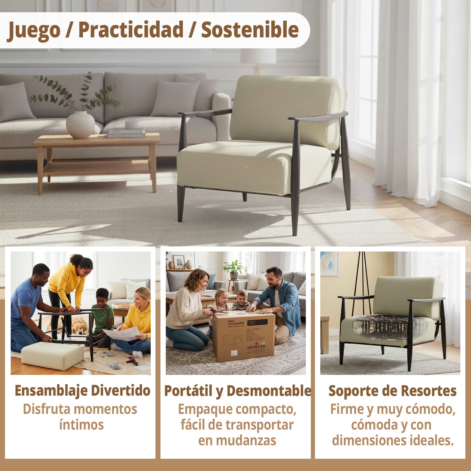 Sillón Individual de Pino Marrón Oscuro Spring