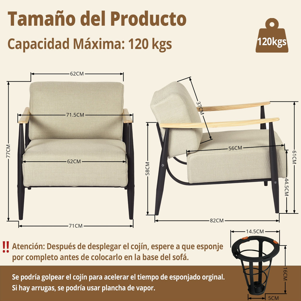 Sillón Individual de Pino Beige Spring