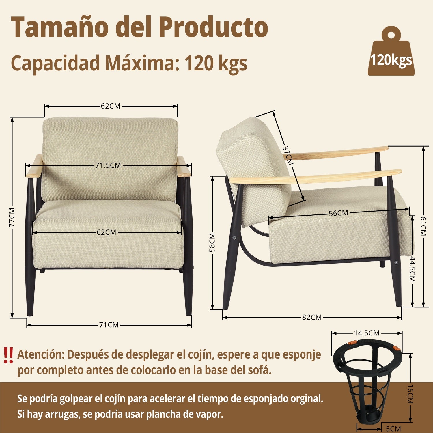 Sillón Individual de Pino Beige Spring