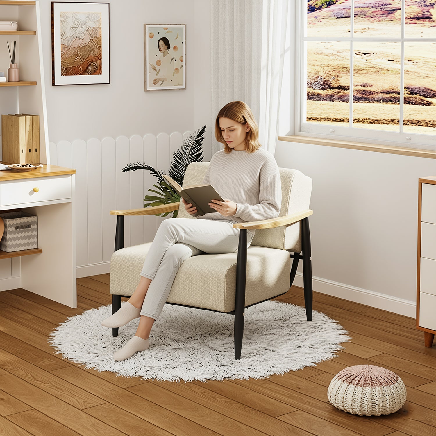 Sillón Individual de Pino Beige Spring