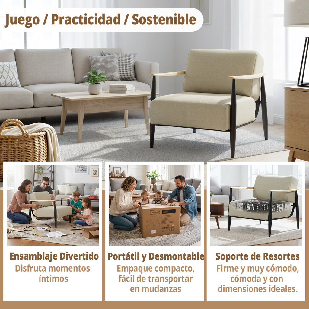 Sillón Individual de Pino Beige Spring