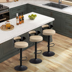 Juego de 2 Bancos de Barra Giratorios Respaldo Curvo de Madera en Negro y Beige para Cocina o Bar