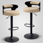 Juego de 2 Bancos de Barra Giratorios Respaldo Curvo de Madera en Negro y Beige para Cocina o Bar