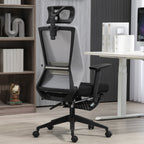 Silla Ergonómica de Oficina con Reposapiés Soporte Lumbar Reposacabezas Ajustable Reposabrazos Altura Inclinable Gris + Negro