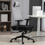 Silla Ergonómica de Oficina con Reposapiés Soporte Lumbar Reposacabezas Ajustable Reposabrazos Altura Inclinable Gris + Negro