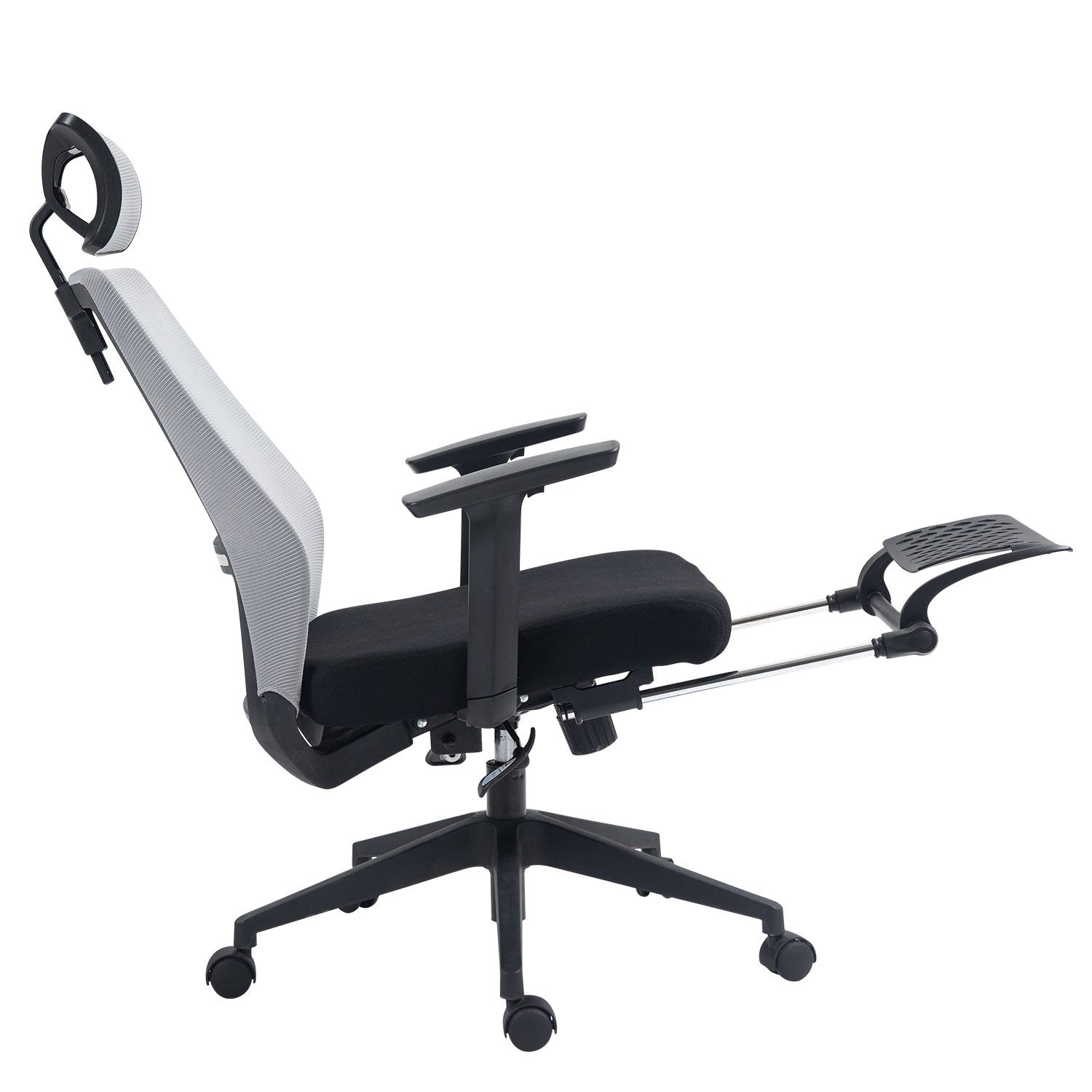 Silla Ergonómica de Oficina con Reposapiés Soporte Lumbar Reposacabezas Ajustable Reposabrazos Altura Inclinable Gris + Negro