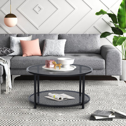 Mesa de centro redonda de cristal 80x80x42cm Gris