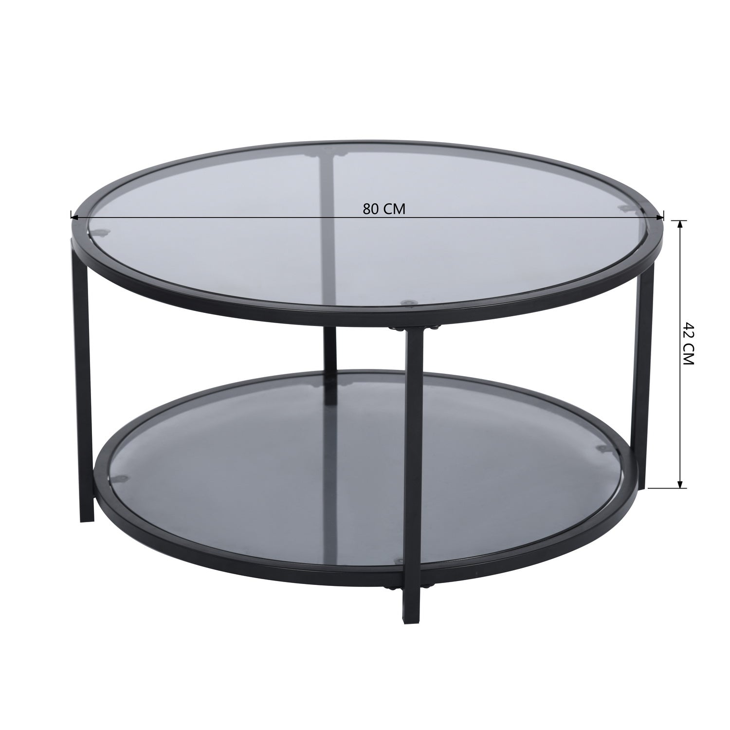 Mesa de centro redonda de cristal 80x80x42cm Gris