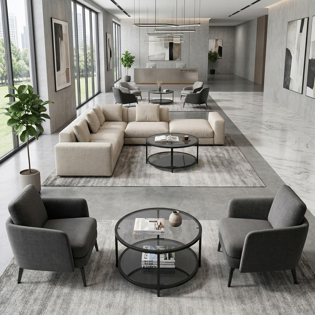 Mesa de centro redonda de cristal 80x80x42cm Gris