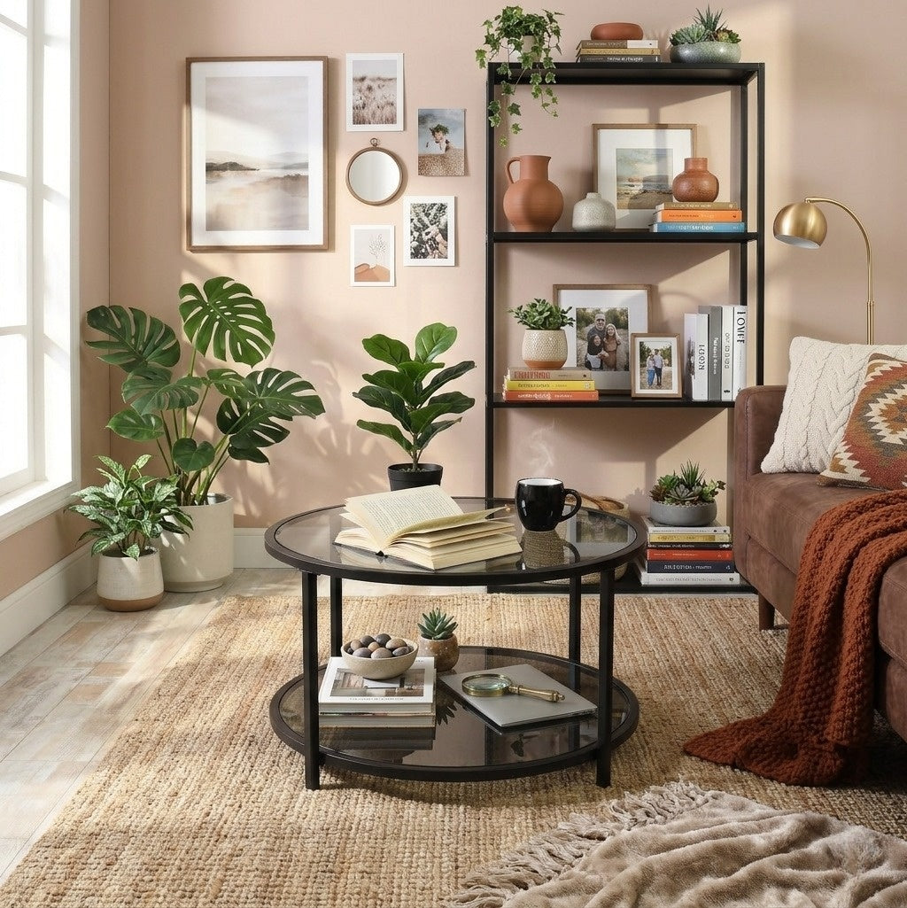 Mesa de centro redonda de cristal 80x80x42cm Gris