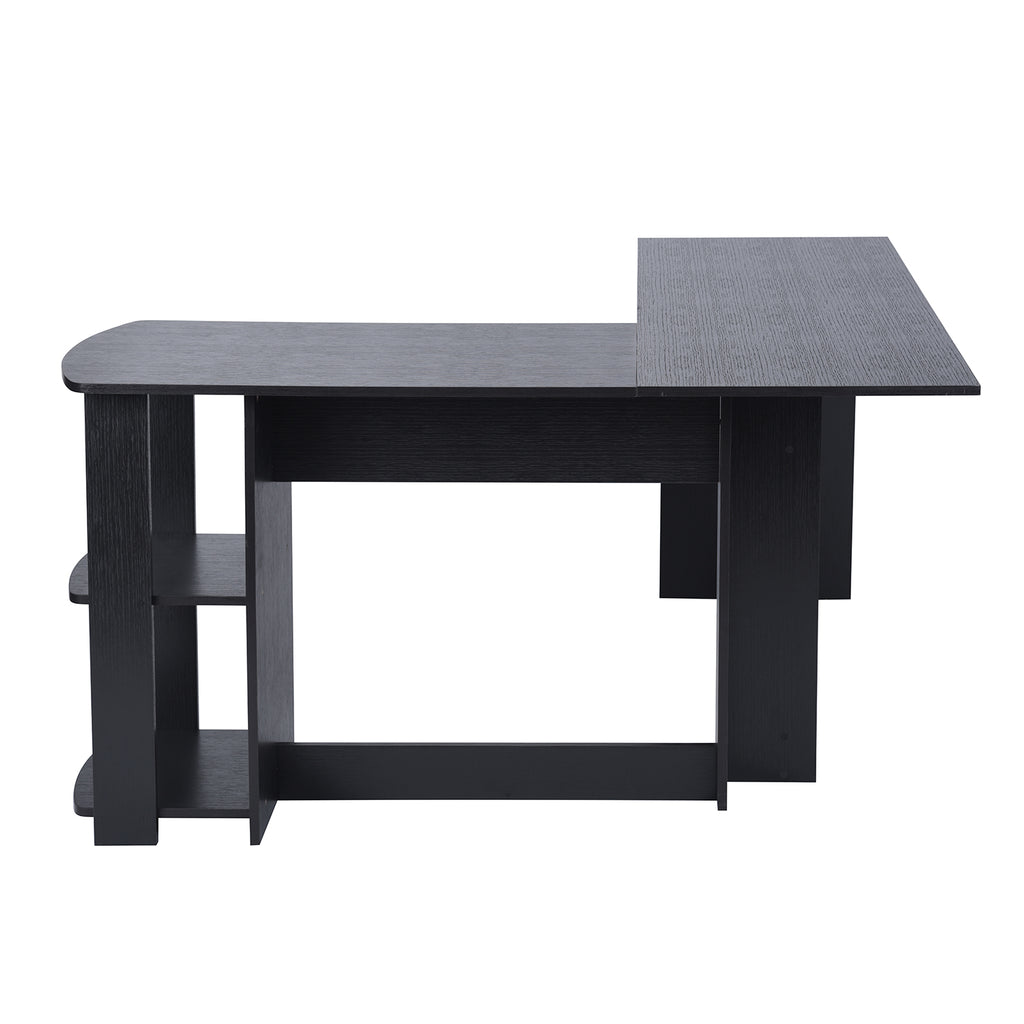 Escritorio en Forma de L con Estantes Abiertos Mesa de Juegos Grande Negro