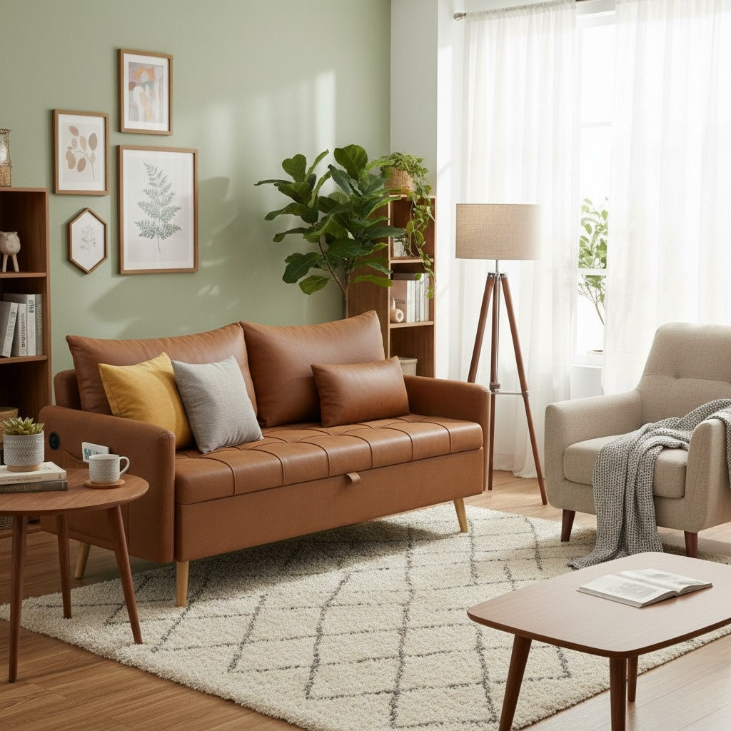 Cyber Homemake ● Sofá de 2 Plazas con Espacio de Almacenamiento y Puerto de Carga (Marrón)