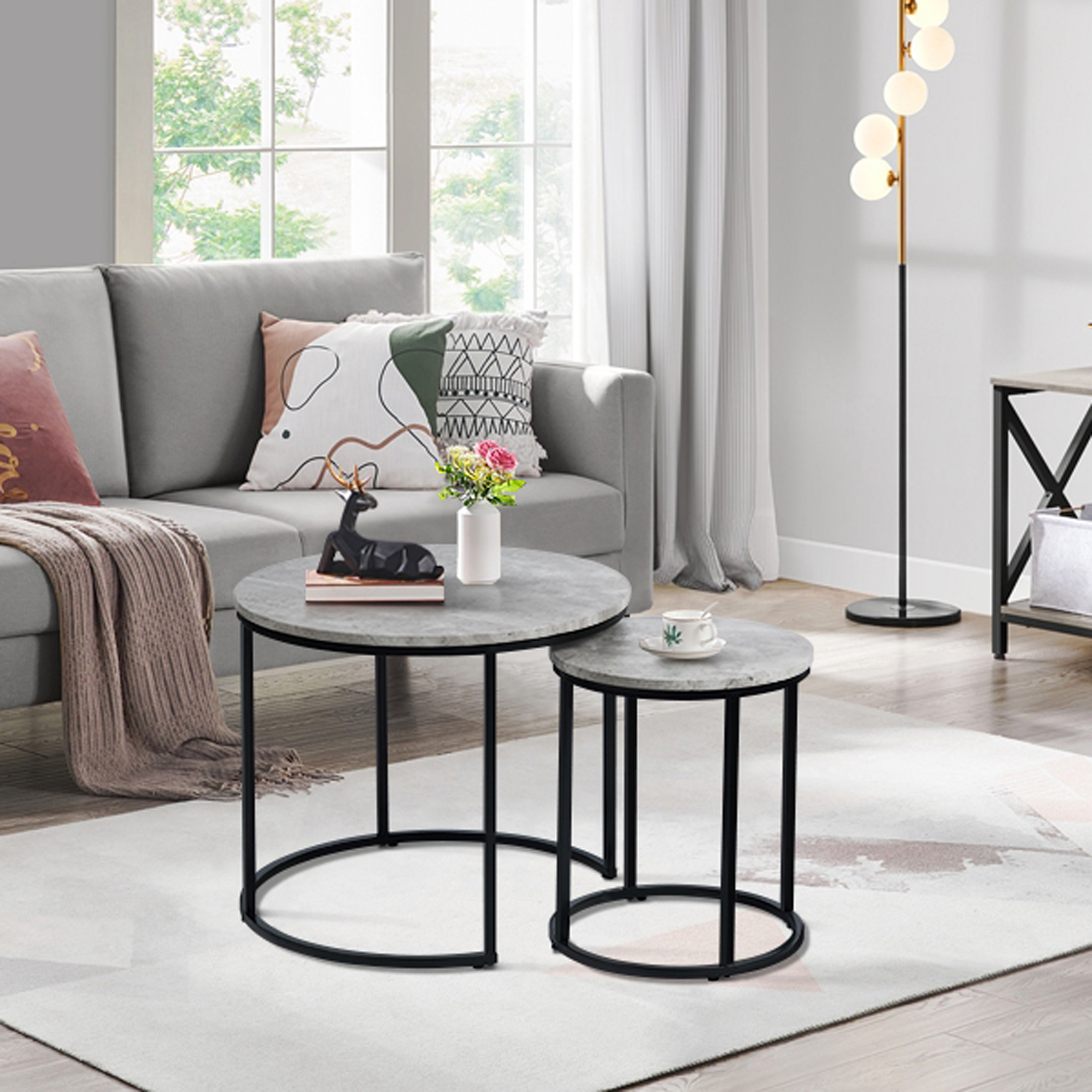 Juego de Mesa de Centro Redonda de 2 Piezas Gris