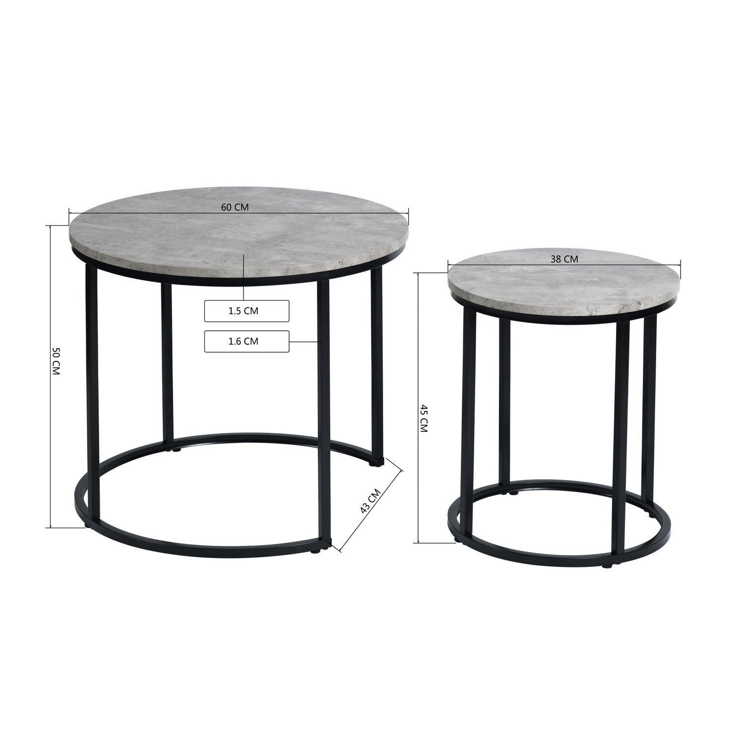 Juego de Mesa de Centro Redonda de 2 Piezas Gris