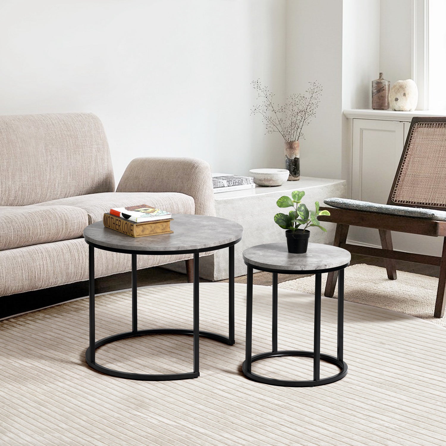 Juego de Mesa de Centro Redonda de 2 Piezas Gris