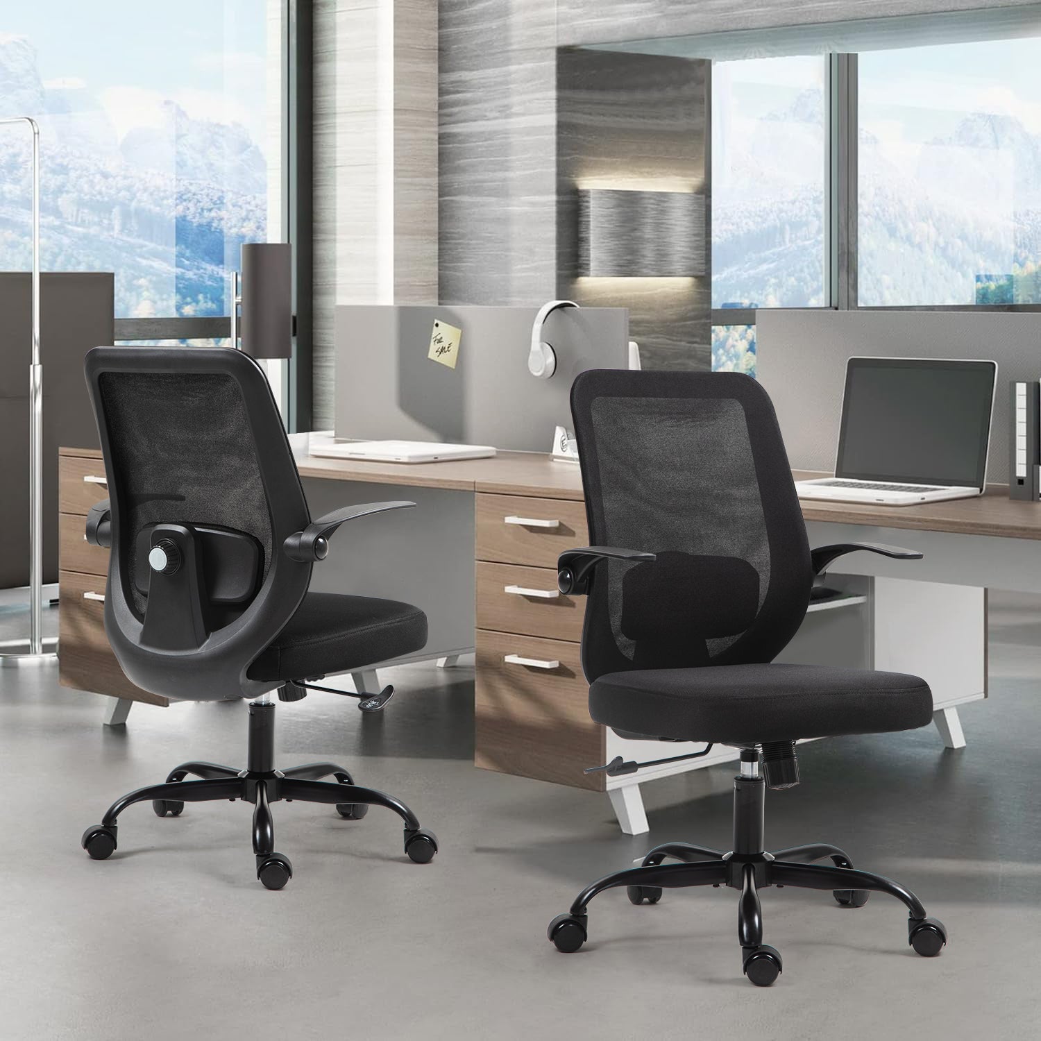 Silla de Oficina Giratoria Regulable en Altura y Lumbar Apta Negro