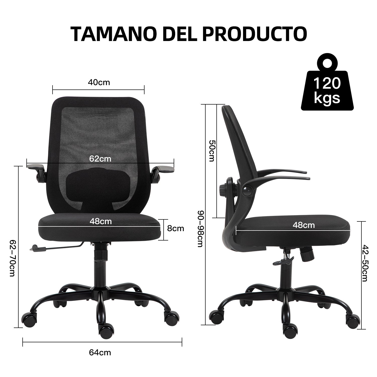 Silla de Oficina Giratoria Regulable en Altura y Lumbar Apta Negro