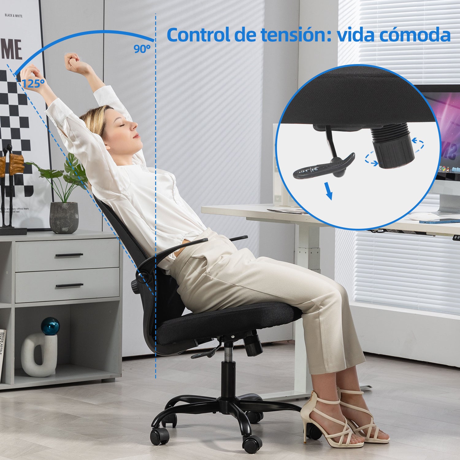 Silla de Oficina Giratoria Regulable en Altura y Lumbar Apta Negro