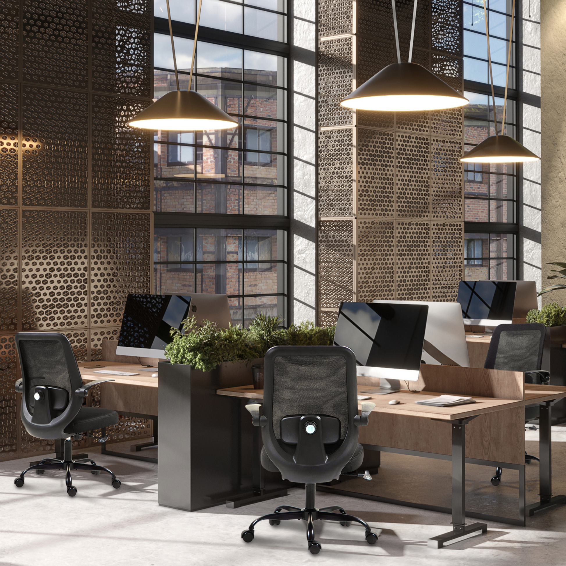 Silla de Oficina Giratoria Regulable en Altura y Lumbar Apta Negro