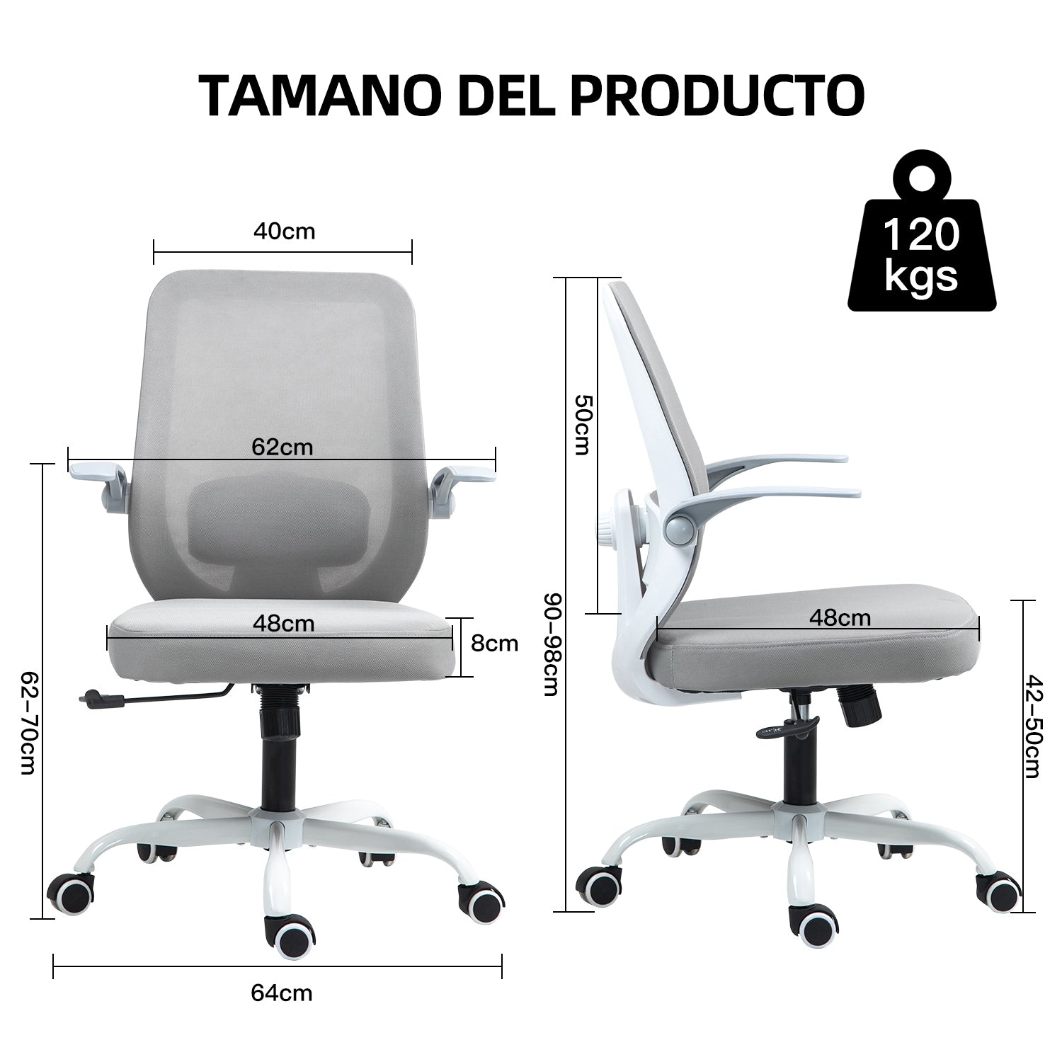 Silla de Oficina Giratoria Regulable en Altura y Lumbar Apta Gris