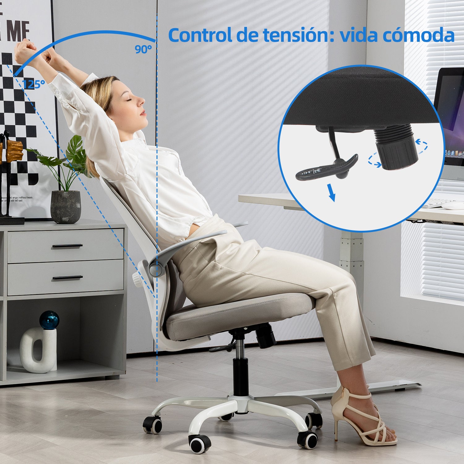 Silla de Oficina Giratoria Regulable en Altura y Lumbar Apta Gris