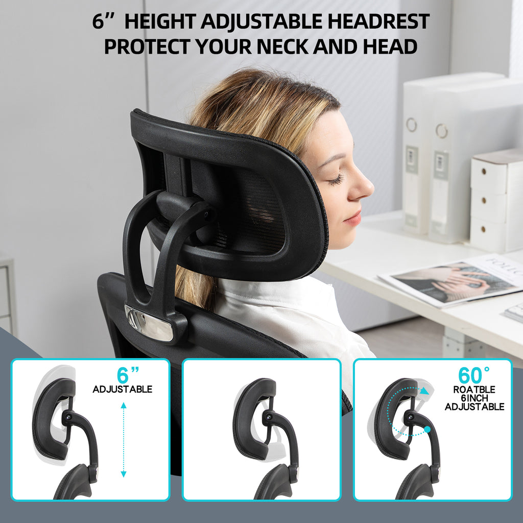 Silla de Oficina Ergonómica Giratoria Regulable con Reposabrazos Reposacabezas y Soporte Lumbar Apta Blanco