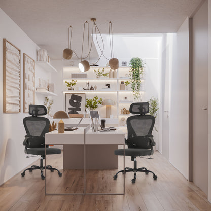 Silla de Oficina Ergonómica Giratoria Regulable con Reposabrazos Reposacabezas y Soporte Lumbar Apta Blanco