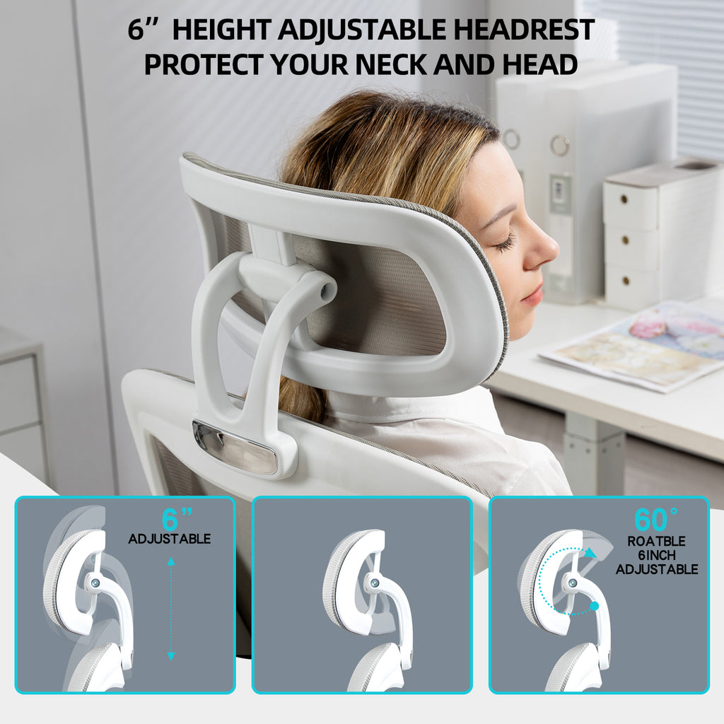 Silla de Oficina Ergonómica Giratoria Regulable con Reposabrazos Reposacabezas y Soporte Lumbar Apta Gris
