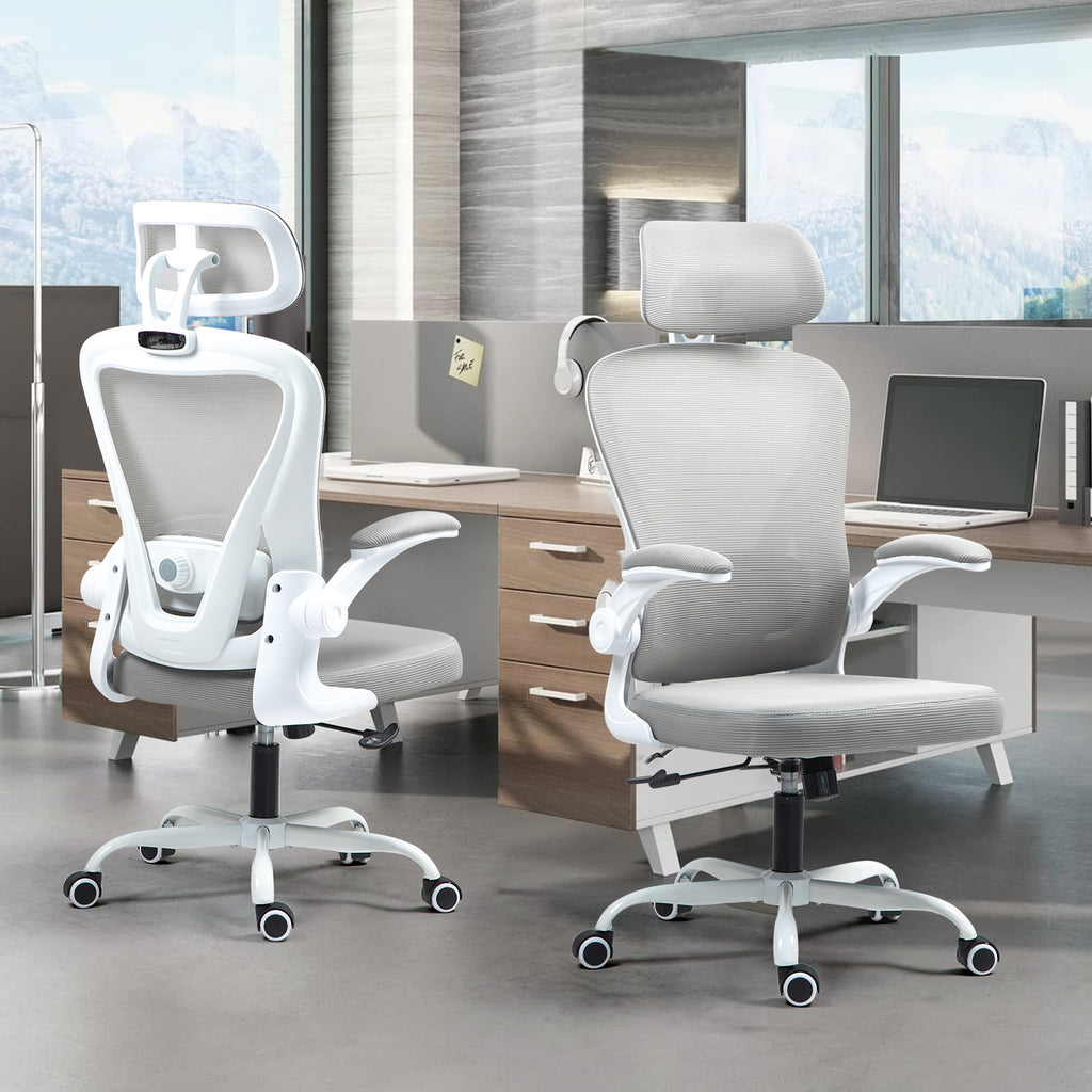 Silla de Oficina Ergonómica Giratoria Regulable con Reposabrazos Reposacabezas y Soporte Lumbar Apta Gris
