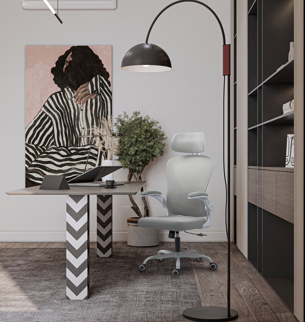 Silla de Oficina Ergonómica Giratoria Regulable con Reposabrazos Reposacabezas y Soporte Lumbar Apta Gris