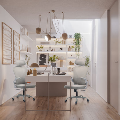 Silla de Oficina Ergonómica Giratoria Regulable con Reposabrazos Reposacabezas y Soporte Lumbar Apta Gris
