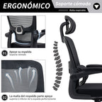 Silla de Oficina Ergonómica con Respaldo Alto Soporte Lumbar Ajustable Altura de Inclinación y Reposabrazos Negro