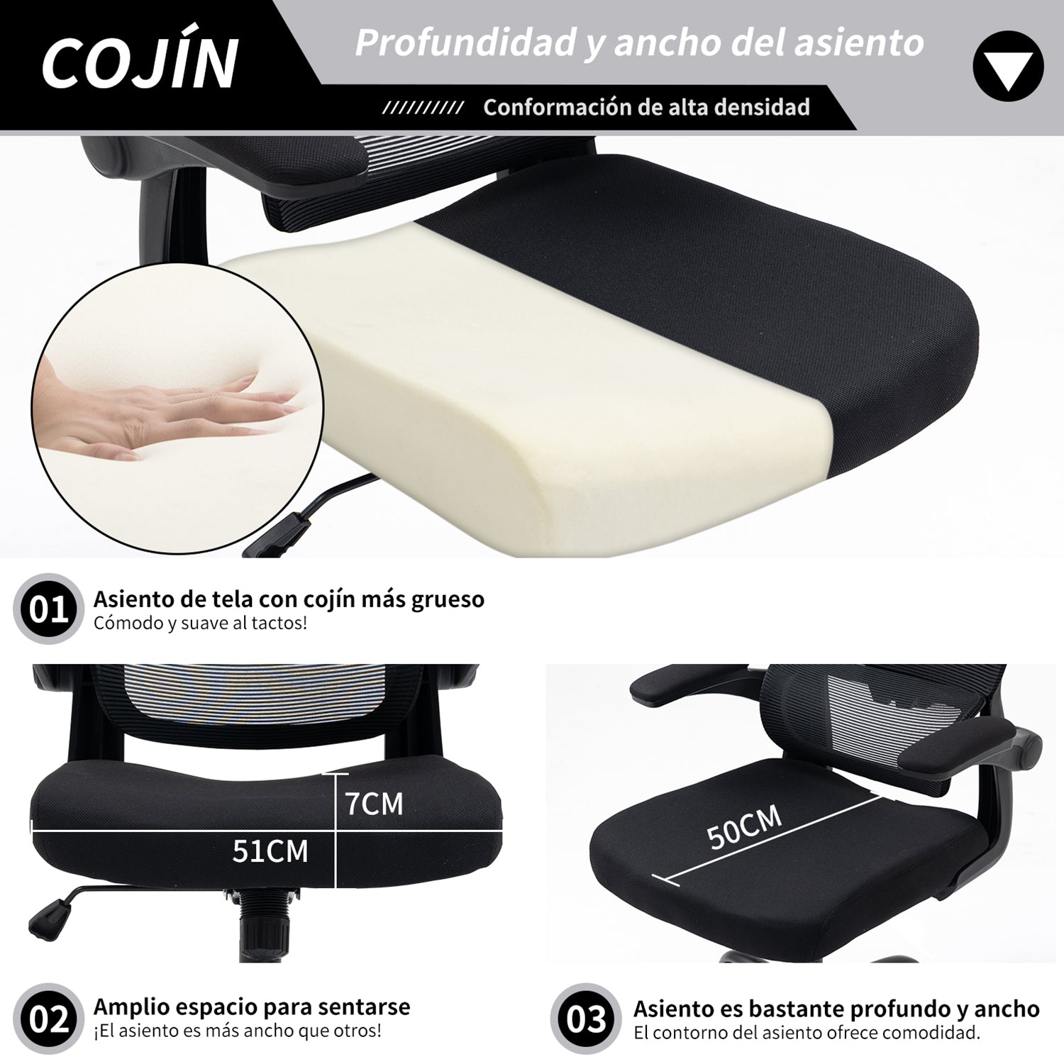 Silla de Oficina Ergonómica con Respaldo Alto Soporte Lumbar Ajustable Altura de Inclinación y Reposabrazos Negro
