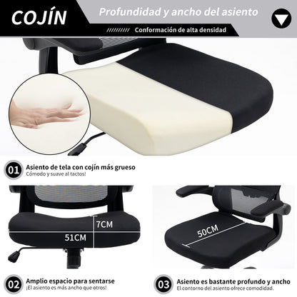 Silla de Oficina Ergonómica con Respaldo Alto Soporte Lumbar Ajustable Altura de Inclinación y Reposabrazos Negro