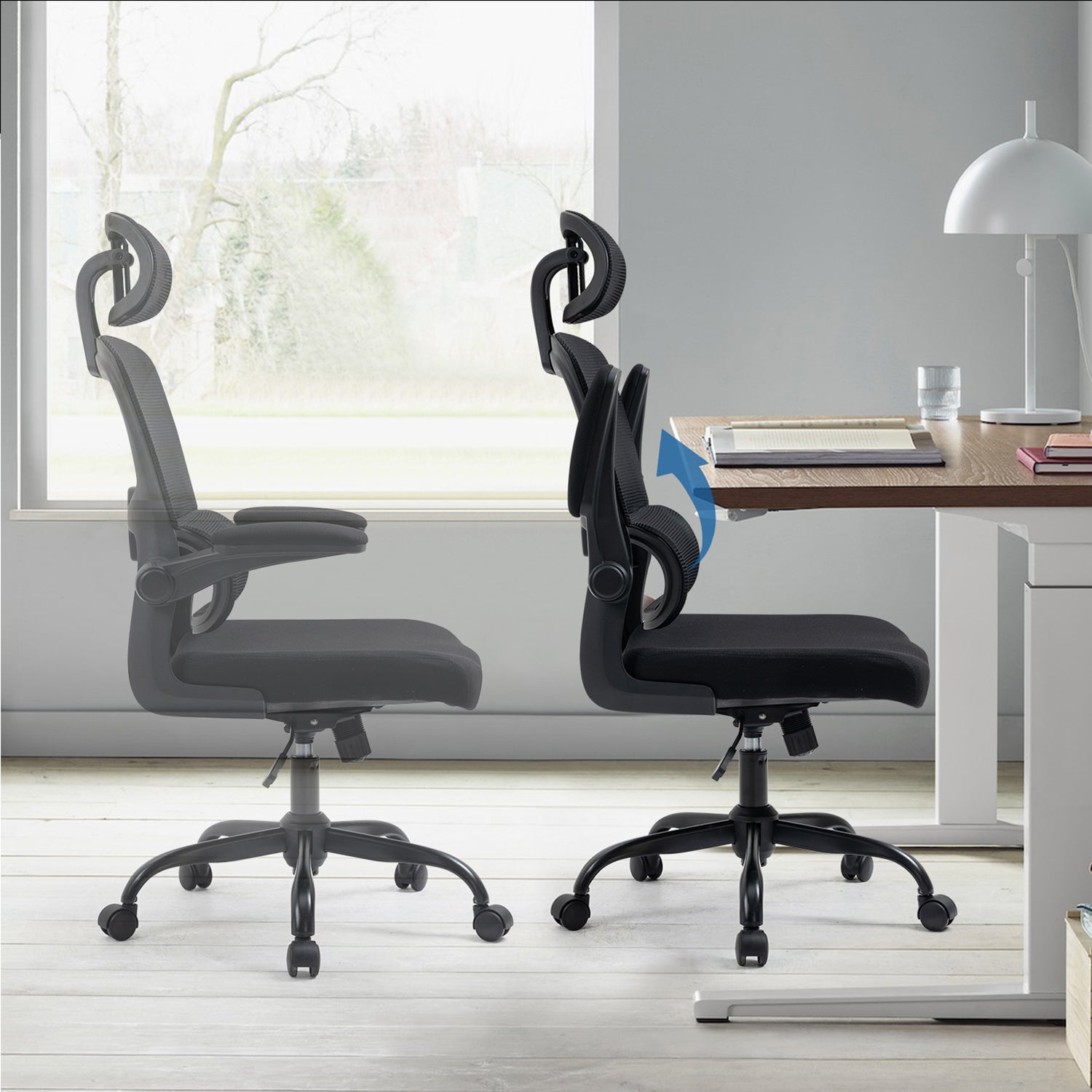Silla de Oficina Ergonómica con Respaldo Alto Soporte Lumbar Ajustable Altura de Inclinación y Reposabrazos Negro
