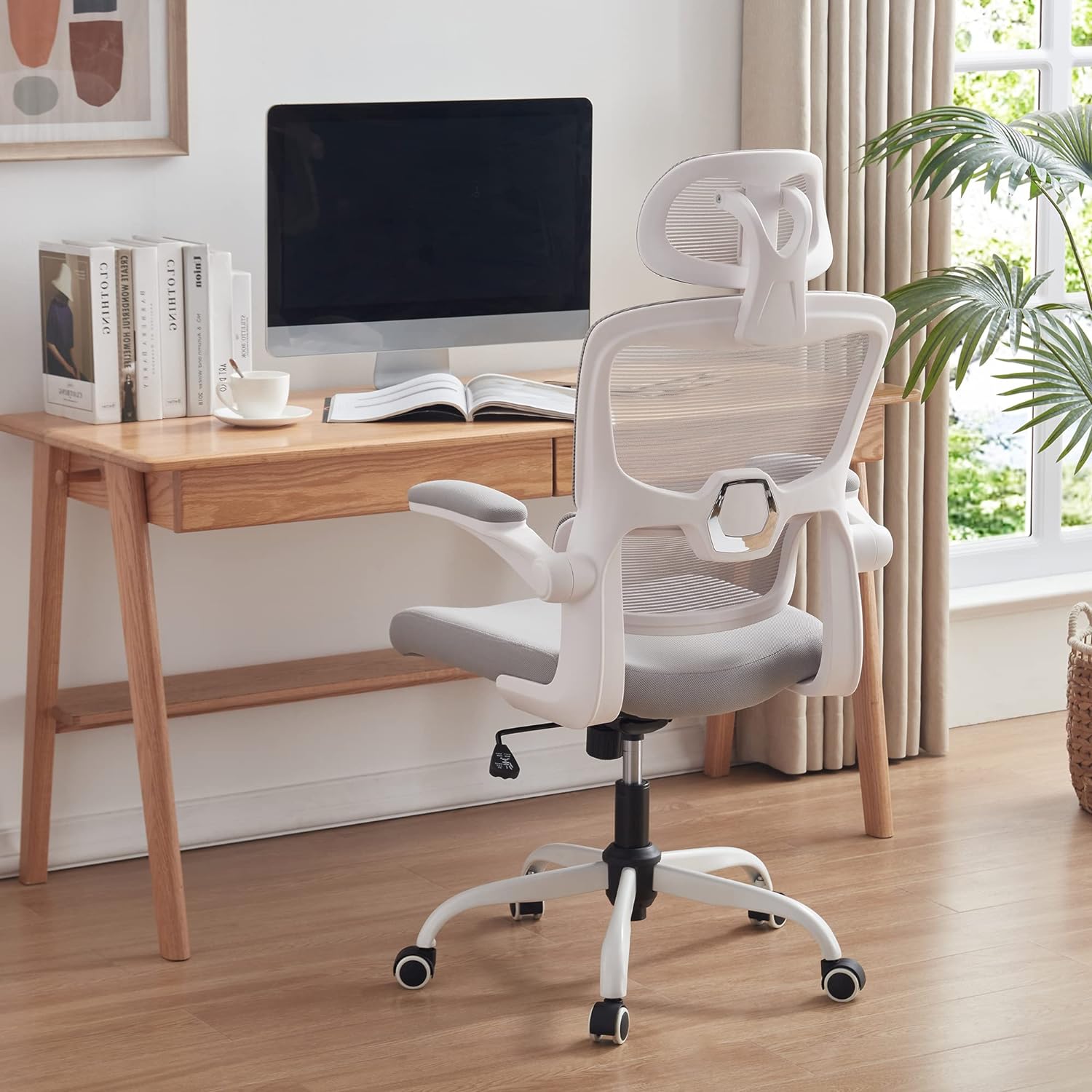 Silla de Oficina Ergonómica con Respaldo Alto Soporte Lumbar Ajustable Altura de Inclinación y Reposabrazos Gris