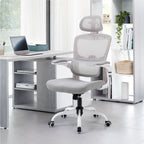 Silla de Oficina Ergonómica con Respaldo Alto Soporte Lumbar Ajustable Altura de Inclinación y Reposabrazos Gris