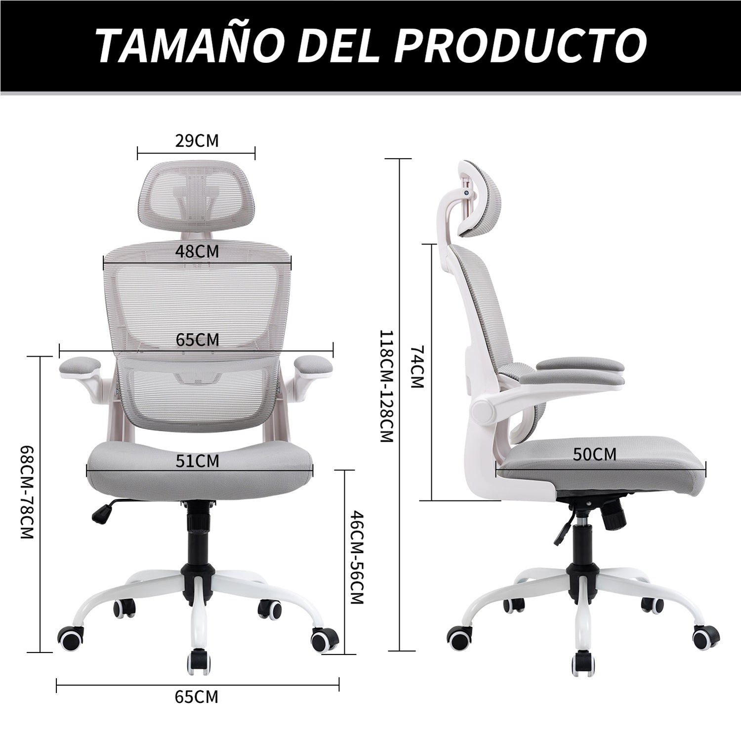 Silla de Oficina Ergonómica con Respaldo Alto Soporte Lumbar Ajustable Altura de Inclinación y Reposabrazos Gris