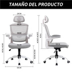 Silla de Oficina Ergonómica con Respaldo Alto Soporte Lumbar Ajustable Altura de Inclinación y Reposabrazos Gris