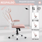 Silla de Oficina Ergonómica con Respaldo Alto Soporte Lumbar Ajustable Altura de Inclinación y Reposabrazos Rosa