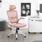 Silla de Oficina Ergonómica con Respaldo Alto Soporte Lumbar Ajustable Altura de Inclinación y Reposabrazos Rosa
