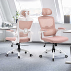 Silla de Oficina Ergonómica con Respaldo Alto Soporte Lumbar Ajustable Altura de Inclinación y Reposabrazos Rosa