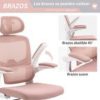 Silla de Oficina Ergonómica con Respaldo Alto Soporte Lumbar Ajustable Altura de Inclinación y Reposabrazos Rosa