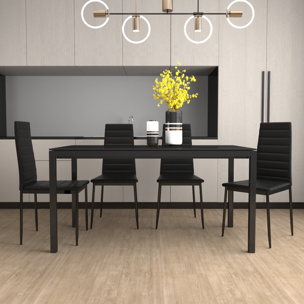 Silla de Comedor de Cuatro Piezas Diseño Simple sin Brazos y con Respaldo Alto Negro