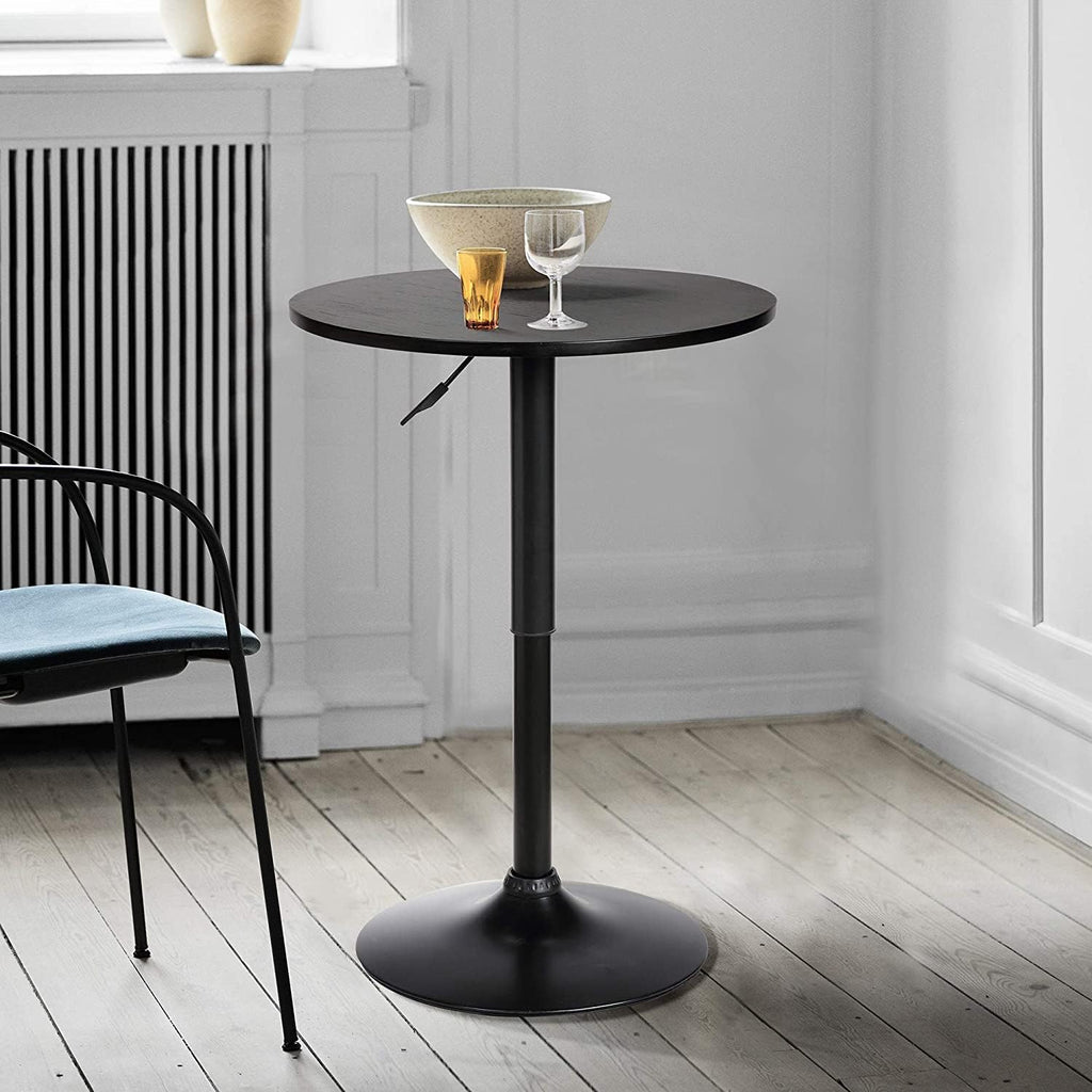 Mesa de Bar Redonda de 60 cm con Altura Ajustable y Base Cromada Giratoria Tubo Negro