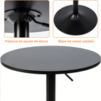 Mesa de Bar Redonda de 60 cm con Altura Ajustable y Base Cromada Giratoria Tubo Negro