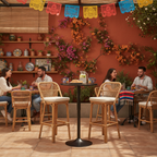 Mesa de Bar Redonda de 60 cm con Altura Ajustable y Base Cromada Giratoria Tubo Negro