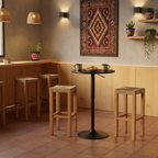 Mesa de Bar Redonda de 60 cm con Altura Ajustable y Base Cromada Giratoria Tubo Negro