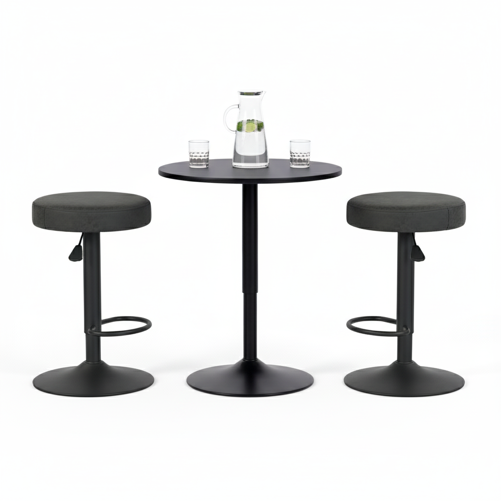 Conjunto de Mesa y Sillas de Bar Redondas Modernas (Negro)