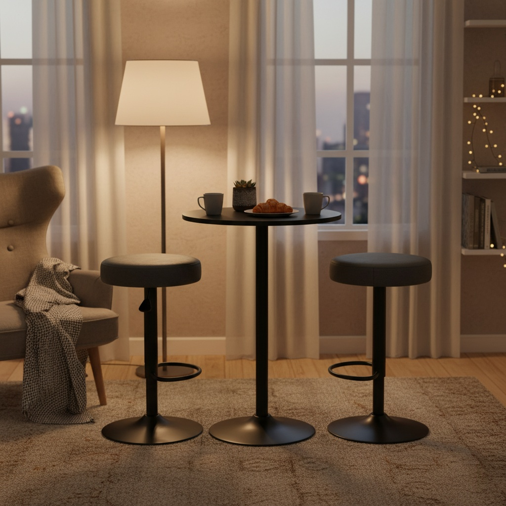 Conjunto de Mesa y Sillas de Bar Redondas Modernas (Negro)